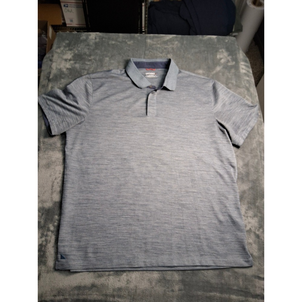 UNTUCKit‎ Mens XL Blue Heathered Short Sleeve Performance Polo Shirt Stretch